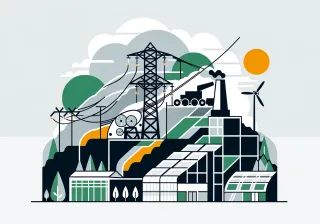 A simple vector graphic illustration enhancing the previous concept with a focus on mining and raw materials