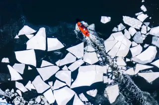 A ship going through ice
