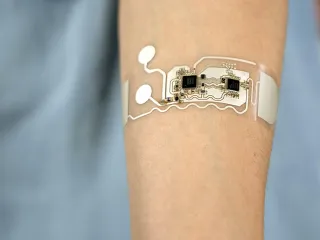 Wearable sensor skin patch developed by VTT in collaboration with GE Healthcare and other partners in the ELASTRONICS project