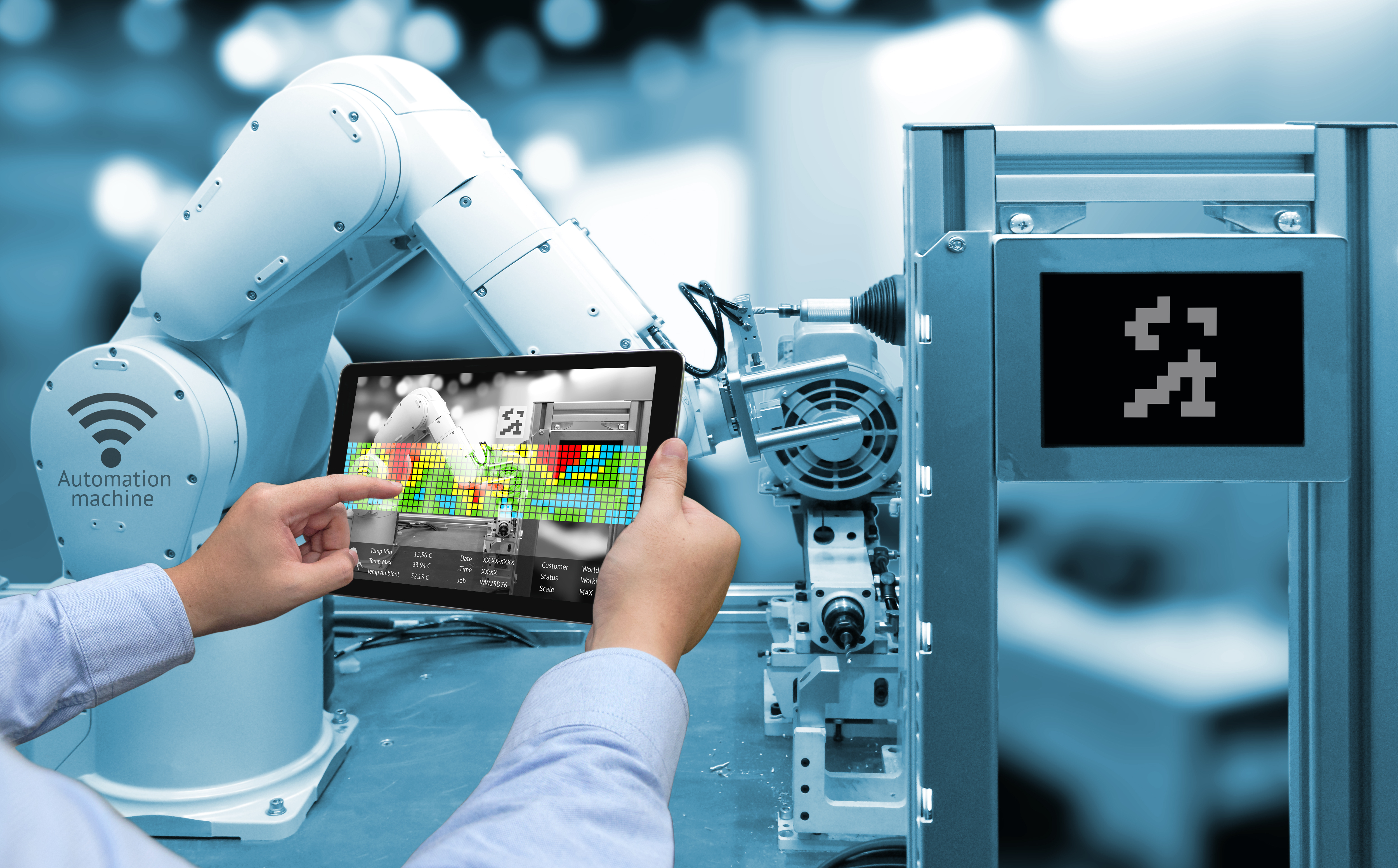 Man hand holding tablet with Augmented reality screen