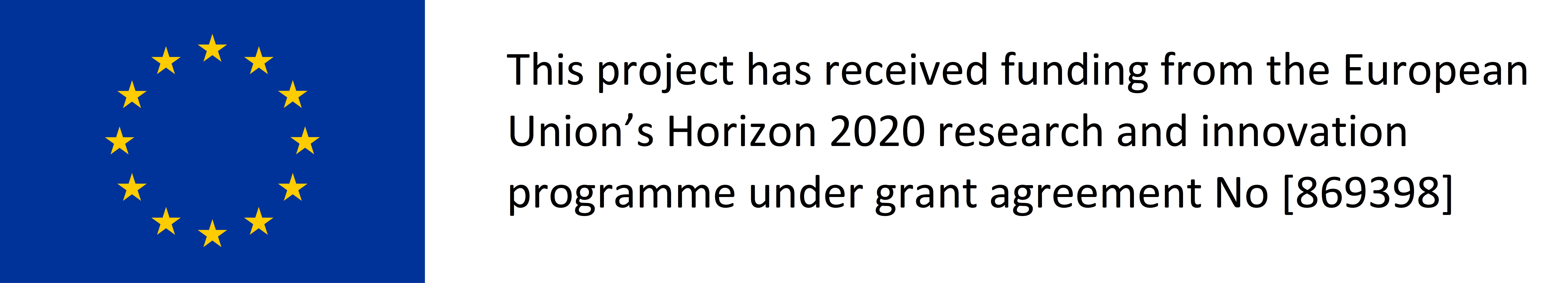 Eu emblem with text: This project has received funding from the Europeas Union's Horizon 2020 research and innovation programme under grant agreement No. 869398