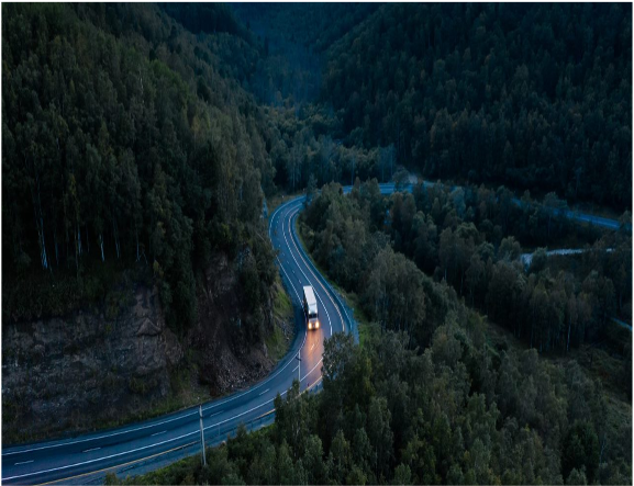 truck driving in the mountains