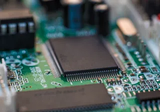 A closeup photo of a computer circuit board.