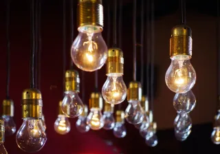 Lightbulbs hanging from the ceiling