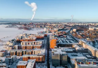 Winter city aerial view