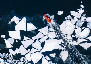 A ship going through ice