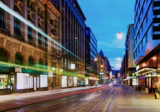 Tram departing from stop