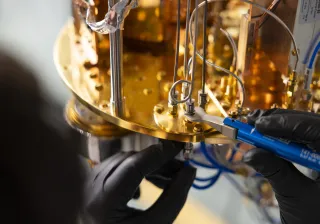 Quantum computer test cryostat in VTT's research lab