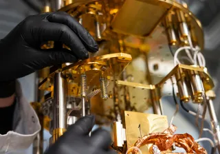 Quantum computer test cryostat in VTT's research laboratory.