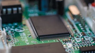 A closeup photo of a computer circuit board.