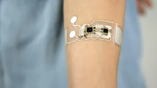 Wearable sensor skin patch developed by VTT in collaboration with GE Healthcare and other partners in the ELASTRONICS project
