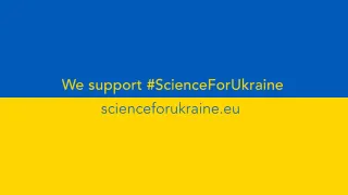 Ukrainan lippu tekstillä &quot;We support #ScienceForUkraine&quot;