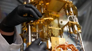 Quantum computer test cryostat in VTT's research laboratory. 