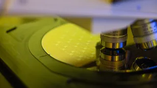 200 mm kiekko mikroskoopin alla