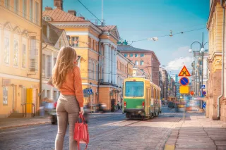 Photo of a Helsinki street and tram
