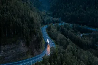 truck driving in the mountains