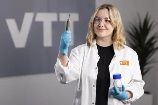 Woman holding a sample