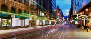 Tram departing from stop