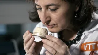 Research Professor Nesli Sözer studying a sample of newly made fats