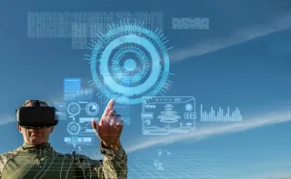 A soldier working with AR glasses